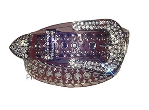 Western Strass Kristall Glitzer braun Echtleder Druckknopf Schnalle Gürtel L ML - Bild 1 von 1
