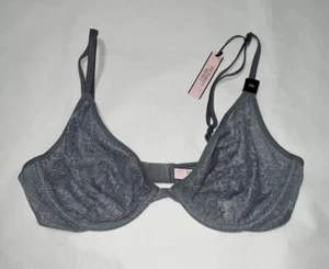VICTORIA’S SECRET BODY BY VICTORIA SIZE 34 B CHARCOAL LACE UNLINED PLUNGE - Picture 1 of 16