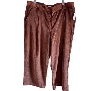 Gap Pants Women’s Sz 18 Wide Wale Corduroy Wide Leg Pleated Brown High Waist NWT - Picture 1 of 9