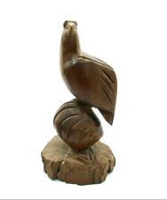 Vintage Hand Carved 10.5” Solid Teak Wood Falcon Eagle Sculpture Statue Figurine