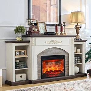 72" Electric Fireplace with Mantel, White TV Stand for TVs Up to 80", Farmhouse - Picture 1 of 20