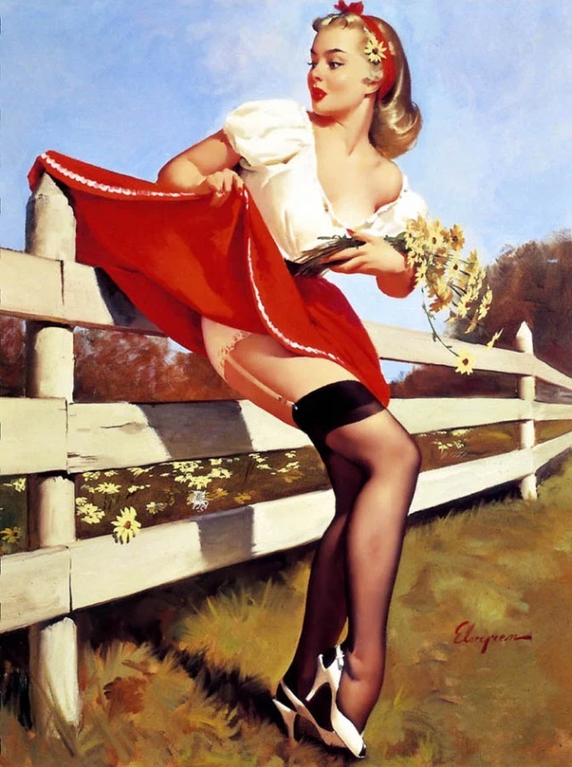 Don't Fence Me In - Pin-Up w. Skirt Stuck 8x10 Fabric Block - Buy 2, Get 1 FREE! - Image 1 of 1