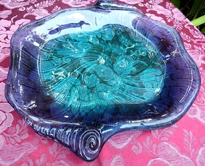 Rare MIKASA STUDIO NOVA 40cm Large BLUE SEASHELL CRYSTAL PLATTER Collectable AUS - Imagen 1 de 10