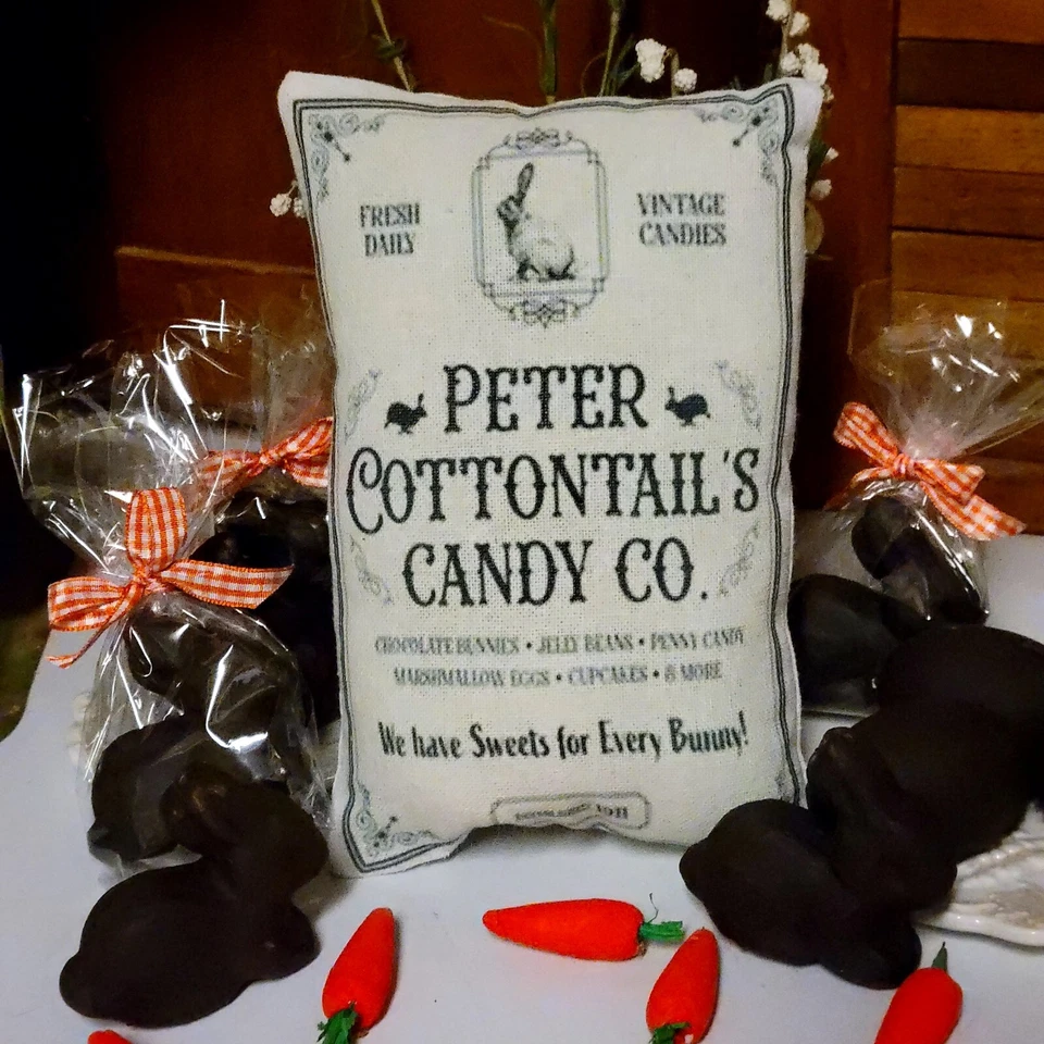 Primitive Easter PETER Cottontail Candy Co. Tuck Pillow Peg/Door Hanger - Image 1 of 1