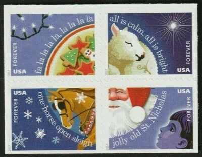 US HOLIDAYS 2017 SCOTT #5247-5250 CHRISTMAS CAROLS MNHVF FOREVER STAMP BLOCK SET - Image 1 of 2