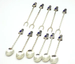 Sterling Silver Penguin Blue Lapis Appetizer Fork Spoon Tea Set 50 grams - Picture 1 of 3