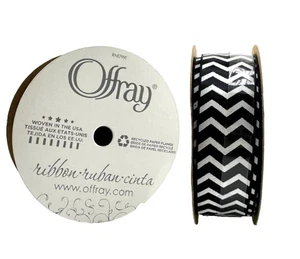 Offray Ribbon Single Face Chevron Ribbon, Black/White, 7/8” x 9 ft - 2 Pack - Picture 1 of 13
