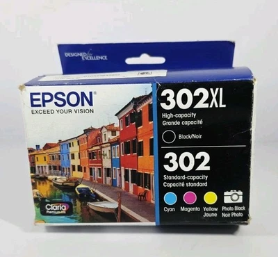 Genuine Epson 302XL Black 302 C/Y/M/Photo Black Ink Cartridges Expires 01/2025 - Image 1 of 4