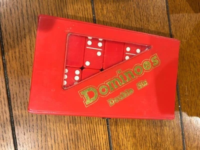 Red Double Six Standard  Dominoes Set Very Light Wear - Image 1 of 4
