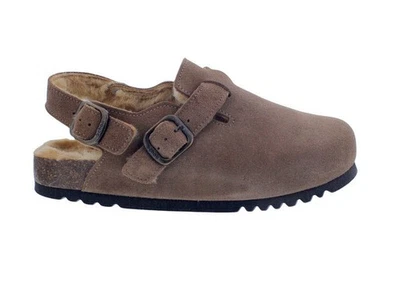 Scholl Fae Backstrap Clog Taupe Suède + Fourrure - Velours En Daim Taupe - Photo 1/4