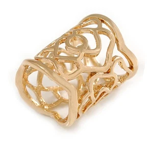 Ausgefallener Damen Schal Ring Clip Slide in goldfarbenem Metall mit Rosen Blumen Motiv - - Bild 1 von 4
