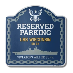 Letrero de barco de diseño de aluminio calibre pesado USS WISCONSIN BB 64 | 18" X 18" - Imagen 1 de 4