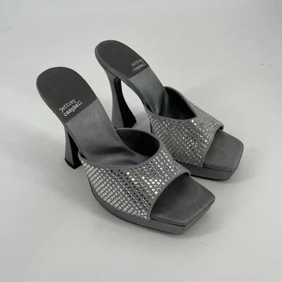 Tacones de mula Jeffrey Campbell Hollywood gris estrás punta cuadrada Y2K talla 8 glamurosos Foto 1 de 4