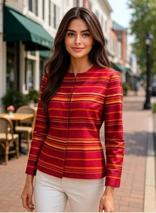 Kasper 16P Raspberry Silk Stripe Jacket Hamptons Chic Coastal Rich City Ready - Picture 1 of 16