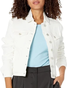 The Drop Women's Jai Cropped Denim Jacket, White, Medium - Picture 1 of 7