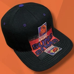 VTG 90s STARTER SnapBack Hat - PHOENIX SUNS NBA - Black Dome Reflection WOOL - Picture 1 of 10