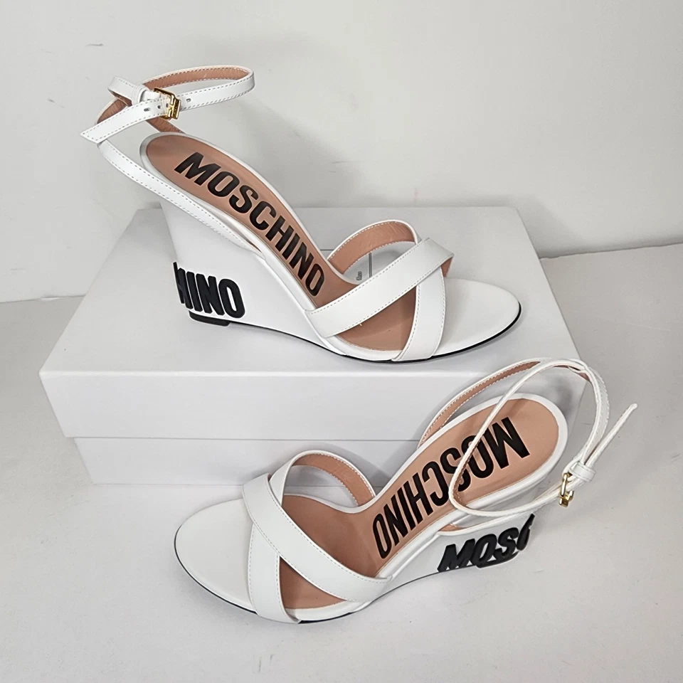 Moschino Womens Open Toe Wedge Platform Sandals In White Size 38 - Image 1 of 4