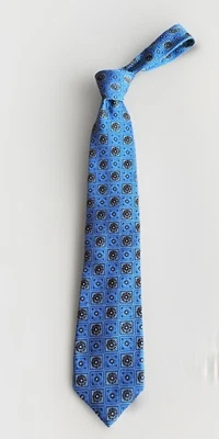 Corbata JZ Richards Para Hombre Azul Marrón Círculo Floral Geométrica Seda Hecha en EE. UU. Foto 1 de 4