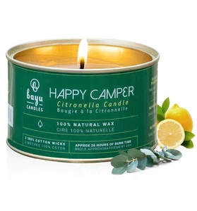 Happy Camper 12oz Citronella Candle, All Natural With Beeswax And Coconut Oil - Picture 1 of 6