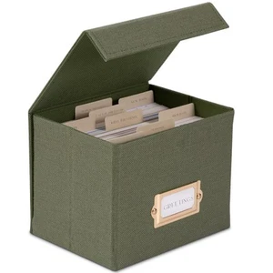 Beautiful Greeting Card Organizer Box With Dividers - Sturdy Linen Storage Bo... - Picture 1 of 9