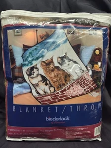 Biederlack drei Katzen Decke Überwurf 60" x 80" wendbar USA Neu Vintage - Bild 1 von 10