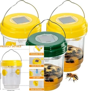 3 Pack Wasp Traps Outdoor Hanging, Solar Bee Trap for 3pack, Green and Yellow - Picture 1 of 7