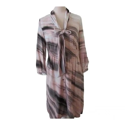 Camisa de seda feminina Eci vestido tingimento comprimento do joelho gola drapeada gravata tamanho 6  - Imagem 1 de 4