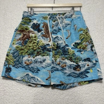 Polo Ralph Lauren Swim Trunks Mens Blue Eagle/ Island Landscape Lined 7" Size M - Image 1 of 4