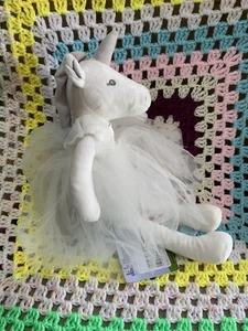 Jojo Maman Bebe White Unicorn Soft Toy Plush Wearing Tutu With Tags - Picture 1 of 7