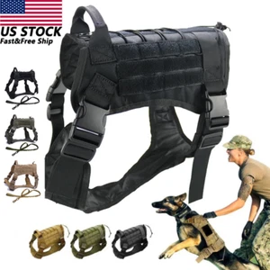Military Tactical Pet Dog Harness No Pull Heavy Duty MOLLE Training Service Vest - Picture 1 of 32