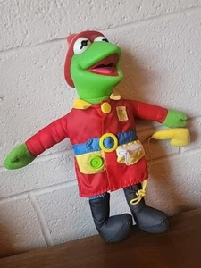 Vintage Kermit Frog Fireman Learn to Dress Plush Doll Rubber 1990 Muppets Henson - Picture 1 of 3