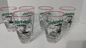 6 Vtg Libby Antique Buggy Cars Carriage "FORD" Glasses - Picture 1 of 7