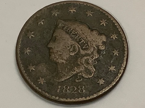 1828. Coronet Head Large Cent . 100% Copper Cover