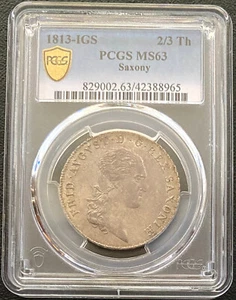 🏆 Top Pop! Germany States Saxony 1813 IGS 2/3 Taler Thaler Coin PCGS MS63 UNC - Picture 1 of 2