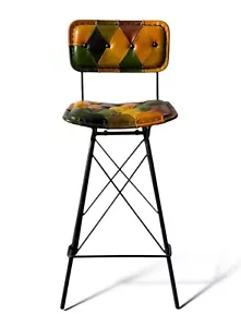 Leather Multi-coloured Bar Stool Armless Counter Iron Frame Sitting Stool Bar - Picture 1 of 11
