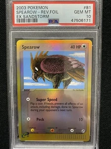 Pokemon EX Sandstorm Spearow 2003 lámina inversa 81/100 PSA 10 gemas como nuevo - Imagen 1 de 2