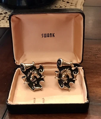 Gemelos vintage Swank tono dorado sobre cabeza de caballo negro Foto 1 de 4