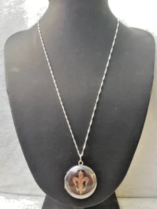 (2328ER) - Solid Silver Niello and Vermeil Gold Locket PICTURE Fleur de Lys - Zdjęcie 1 z 8