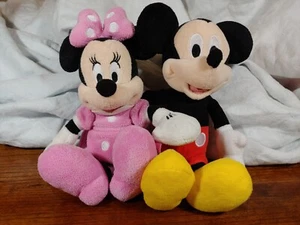 Disney Store Mickey + Minnie Mouse Set Stuffed Animal Bean Bag Plush Toy 10" - Picture 1 of 12
