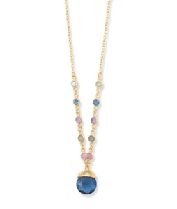 Collar Piedra Multicolor Chapado en Oro 14k Plata Longitud Ajustable - Imagen 1 de 1