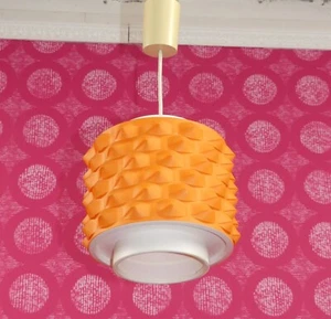 70er Jahre Hängelampe Deckenlampe Kunststoff ORANGE weiß Space Age Ostalgie ddr - Bild 1 von 8