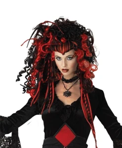 Red & Black Long Curly Costume Wig Cosplay Widow Spider Gothic Anime Vampire New - Picture 1 of 1
