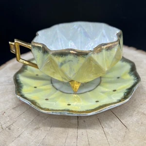 Royal Sealy Teacup & Saucer Yellow Diamond Lusterware - Picture 1 of 9