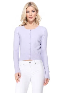 YEMAK Women's Long Sleeve Crewneck Cropped Button-Down Cardigan Sweater MK5502 - Picture 1 of 33