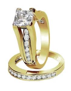 Juego de anillos de compromiso de boda enchapados en oro de 14 K para mujer talla 5-11 - Imagen 1 de 6