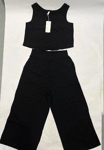 Sucolan Completo Estivo 2 Pezzi Cropped Tank Cropped Pantaloni Gamba Larga Taglia S - Foto 1 di 19