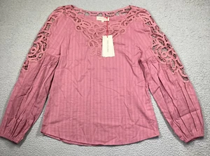 Solitaire Top Women's Small Dusty Pink Open Work Lace Feminine Romantic Dainty - Picture 1 of 13
