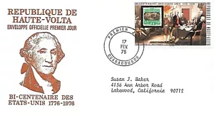 BURKINA FASO 1975 FIRST DAY COVER AMERICAN BICENTENNIAL STAMP ON STAMP - Picture 1 of 1