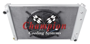 4 Row PR Champion Radiator 19"x28",16" Fan - 1973 - 1987 Chevy C/K Series V8 Eng - Picture 1 of 8