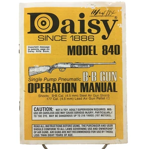 DAISY Model 840 BB Gun Operation Manual And Purchase Receipt 1984 Vintage - Imagen 1 de 11